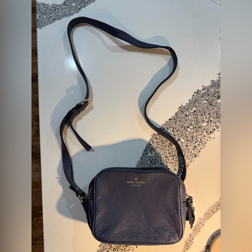 Kate Spade Blue Crossbody Double Zip, Pebbled Leather